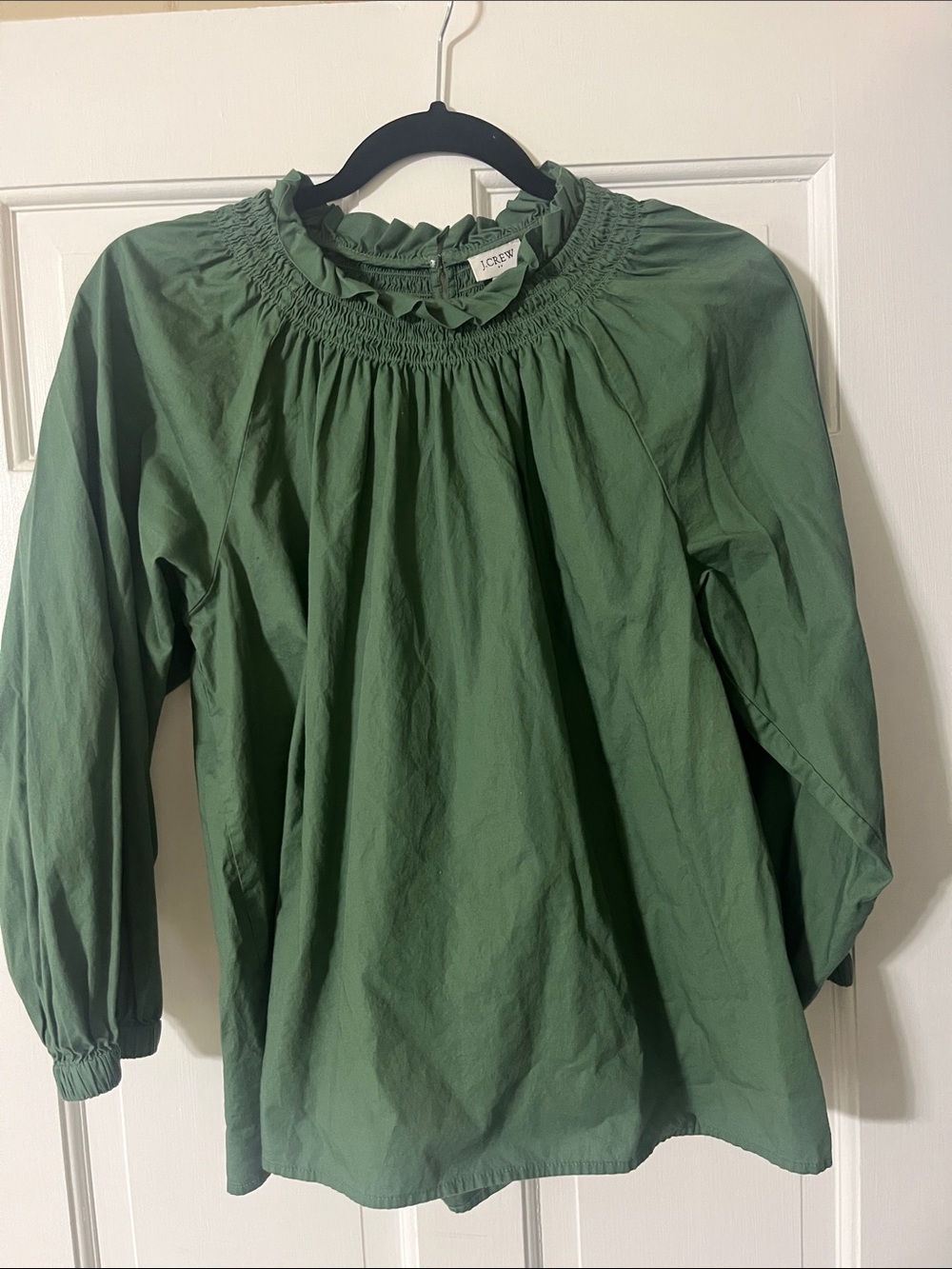 J. Crew Girls' Forest Green Smocked Ruffle Neck Blouse
